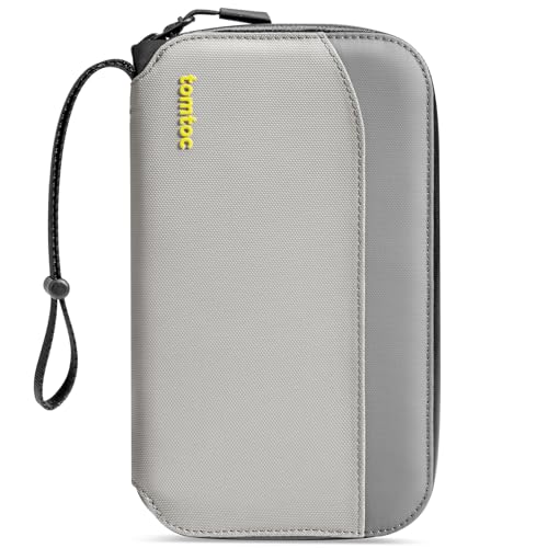 tomtoc Passport Holder Family with RFID Blocking, Passport Wallet Women Men, with Airtag & Sim Card Holder and Eject Pin, Travel Document Organizer with Wrist Strap, Up to 4 Passports, Water-resistant - color: Gray