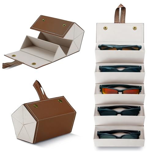 DEAFRAIN Travel Sunglasses Organizer Holder Foldable Glasses Case Multiple Pairs Portable Eyeglass Storage for Women Men - color: Brown
