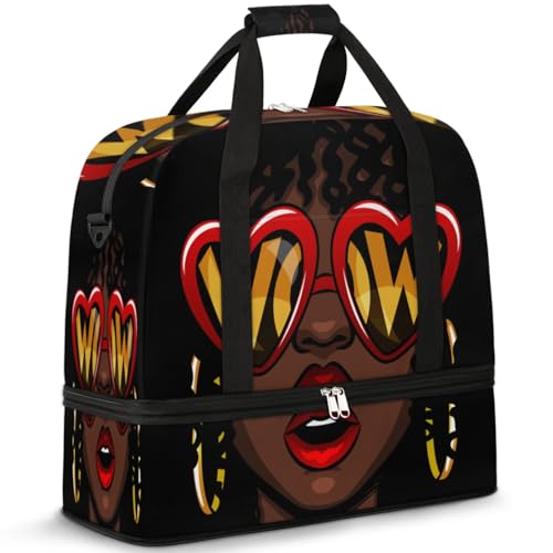 African American Women Foldable Travel Duffel Bag, Expandable Sports Gym Bag with Shoes Compartment Weekender Overnight Totes Bags for Women Men - color: African American Women