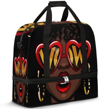 African American Women Foldable Travel Duffel Bag, Expandable Sports Gym Bag with Shoes Compartment Weekender Overnight Totes Bags for Women Men - color: African American Women