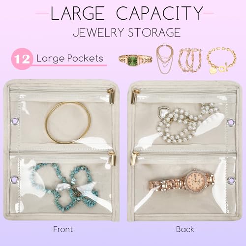 Travel Jewelry Organizer Case,Small Jewelry Bags for Traveling, Jewelry Binder with 24 Pcs Clear Zipper Velvet Pouches (Inner Pages,Beige,3 PCS) - color: Inner Pages,Beige,3 PCS