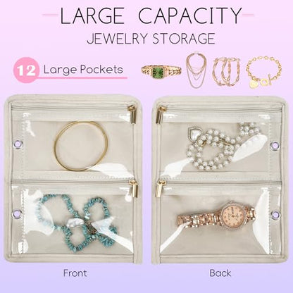 Travel Jewelry Organizer Case,Small Jewelry Bags for Traveling, Jewelry Binder with 24 Pcs Clear Zipper Velvet Pouches (Inner Pages,Beige,3 PCS) - color: Inner Pages,Beige,3 PCS