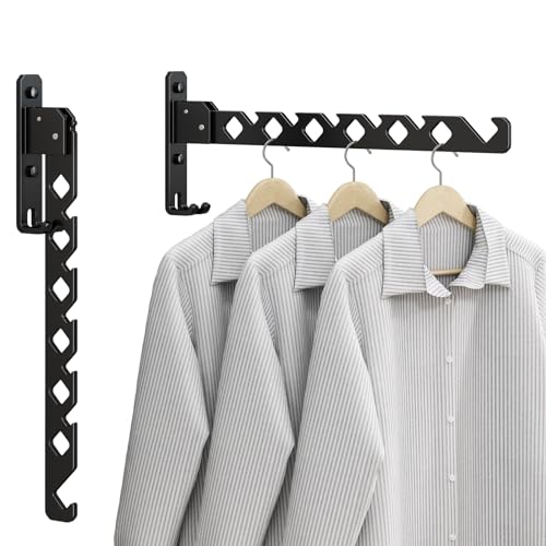 Wall Mounted Clothes Drying Rack, Wall Clothes Hanger Hook for Laundry Room Hanger Foldable, Wall Clothes Rack Indoor, Perfect for Small Spaces, Matte Black 2 Packs - color: Black 2 Pack