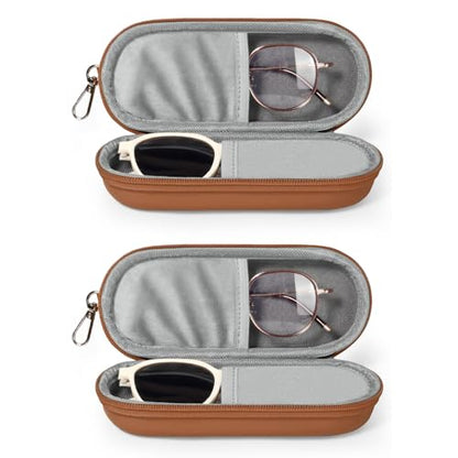 Double Eyeglasses Case, Dual Glasses Sunglasses Organizer with Zipper Closure, Eyewear Storage Box for Men Women Travel - color: Brown-2pack