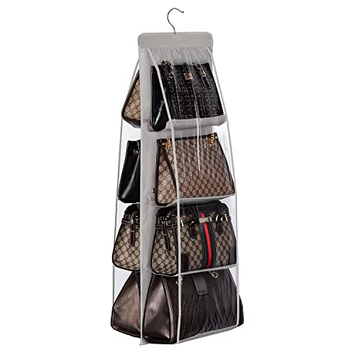 Lirex 8-Pocket Hanging Purse Organizer for Closet - Oxford Cloth Storage System with Double Layer Protection (39.37" x 13.38"),Grey - color: Grey
