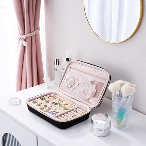 ProCase Large Travel Jewelry Organizer Case, Jewellry Home Storage Book Ring Binder with Clear Pockets for Presentation, Zippered Pouch Bag for Earrings Necklaces Bracelets -Black, Non-loose-leaf - color: Black, size: Large, Non-loose-leaf