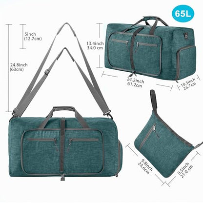Vomgomfom 65L/85L/115L Foldable Travel Duffle Bag, Lightweight Checked Luggage with Shoe Compartment, Water-Resistant Weekender Overnight Bag for Men & Women - color: F Green, size: 65L