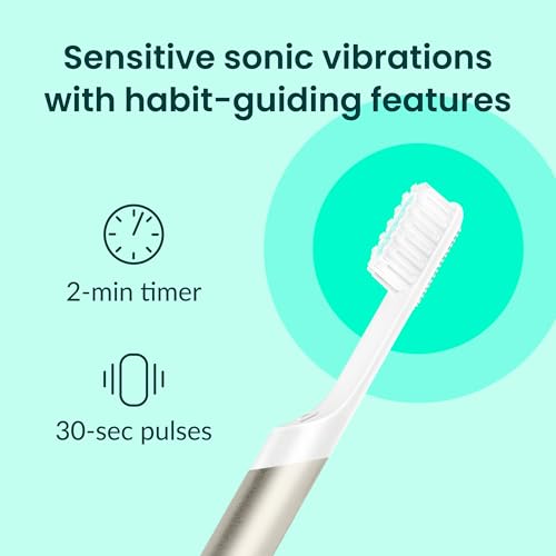 Quip Metal Sonic Electric Toothbrush for Adults - Time Travel & Soft Bristles with Travel Case & Replacement Brush Head - 3 Month Battery Life, Moonlight Champagne - color: Moonlight Champagne