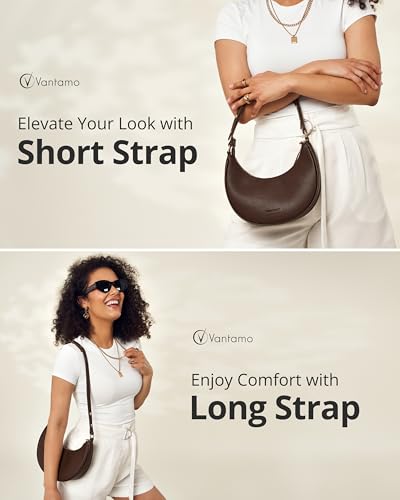 Vantamo Crescent Bags For Women with RFID Protection, Half Moon Clutch Purses for Women with Anti-Theft Clip for Extra Safety - color: Coffee