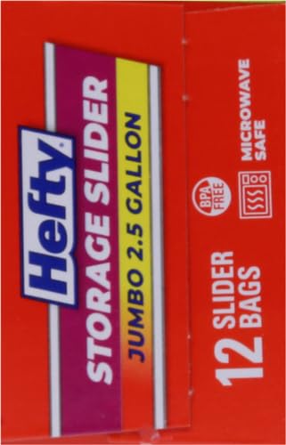 Hefty Slider Jumbo Storage Bags, 2.5 Gallon Size, 12 Count (Pack of 2) - size: 12 Count (Pack of 2), style: Jumbo Bag (2.5 Gallon)