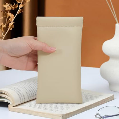 Squeeze Top Sunglass Case, New Organosilicon Soft PU Leather Eyeglass Glass Case Travel Large Sunglasses Pouch - color: Beige