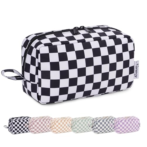 Narwey Checkered Makeup Bag, Travel Cosmetic Bag Organizer, Toiletry Bag Make Up Bags with Organized Pockets for Women (Black Checkerboard, Large) - color: AA-Black Checkerboard, size: Large