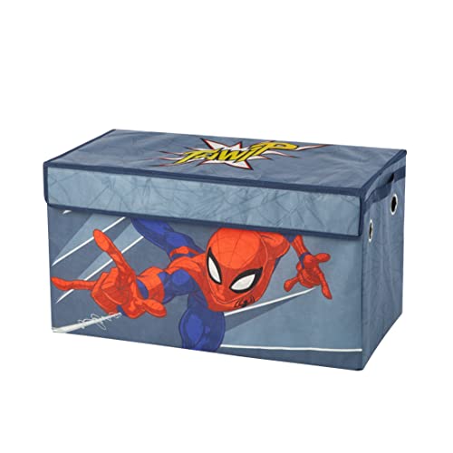 Marvel Spiderman Toy Storage Trunk for Kids,Collapsible Organizer with Soft Lid, Durable Fabric, 28.5x14.5x16, Blue Chest for Bedroom & Playroom - color: Spiderman Blue