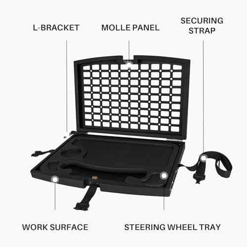 Front Seat Organizer – MOLLE Panel Car Seat Organizer with Steering Wheel Tray Cup Holder, Car Trays for Eating, Heavy-Duty MOLLE Panels for Vehicles