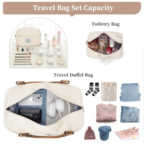 Weekender Bags for Women,Personal Item Travel Bag with Shoes Compartment,Overnight Travel Duffel Bag with Toiletry Bag,Medium - color: Beige & Brown, size: Medium
