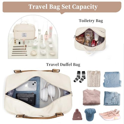 Weekender Bags for Women,Personal Item Travel Bag with Shoes Compartment,Overnight Travel Duffel Bag with Toiletry Bag,Medium - color: Beige & Brown, size: Medium