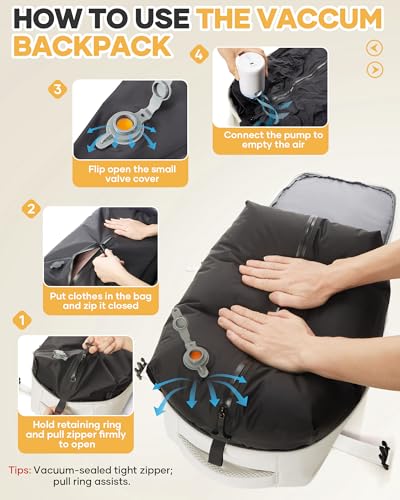 Vacuum Seal Backpack for Clothing Travel with Air Pump Waterproof Laptop Carry On Backpack Personal item Travel Essentials Compression Space Saver Bags Storage with Vacuum System Women Beige - color: Beige（with Electric Pump）