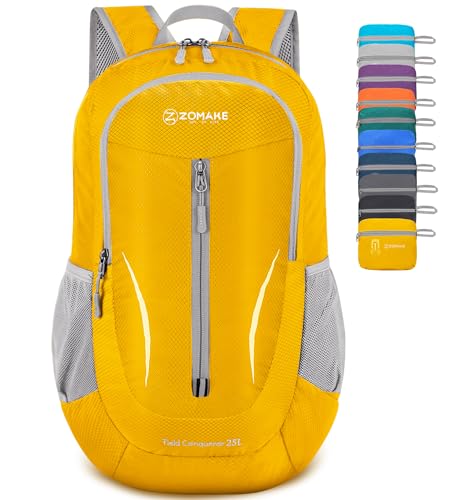 ZOMAKE Ultra Lightweight Packable Backpack 25L, Foldable Hiking Backpacks Water Resistant Small Folding Daypack for Trave(Lemon yellow) - color: Lemon Yellow