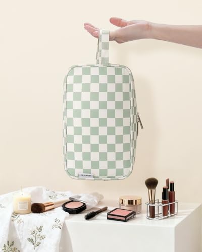 Narwey Travel Toiletry Bag for Women Traveling Dopp Kit Travel Bag for Toiletries Cosmetic Bag Makeup Bag Medicine Bag for Traveling (Mint Green Checkerboard) - color: B-Mint Green Checkerboard