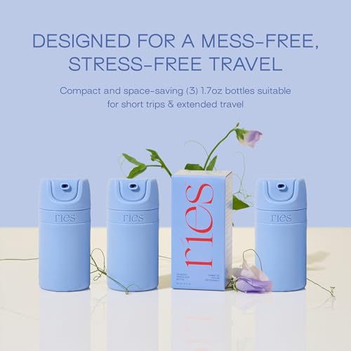 RIES Airless Pump Travel Bottles | Set of 3 Tsa Approved Leak Proof Containers | 1.7 oz BPA Free Refillable Travel Size Bottles | Runway Blue - color: Runaway Blue