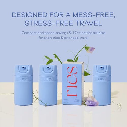 RIES Airless Pump Travel Bottles | Set of 3 Tsa Approved Leak Proof Containers | 1.7 oz BPA Free Refillable Travel Size Bottles | Runway Blue - color: Runaway Blue
