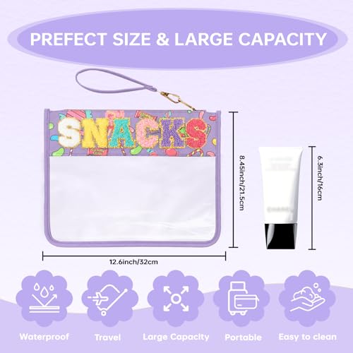 Chenille Letter Clear Zipper Pouch for Travel Preppy Patch Makeup Bag-Nylon Cosmetic Preppy Makeup Waterproof Organizer Bag Set for Women Valentines Bag (Purple-Candy) - color: Purple-Candy