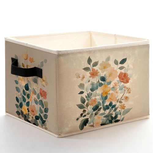 Boho Floral Botanical Storage Bins Box with Handles, Vintage Nature Plant Flower Cottagecore Foldable Basket Toybox for Farmhouse Bedroom Bathroom Home Clothes Toys Books - color: Color-7