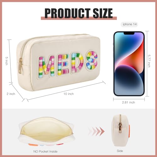 uekeboag 2Pcs Personalized Nylon Rx MEDS Cosmetic Bag, Cute Chenille Letter Patch Medicine Drug Pouch with Zipper,Preppy Makeup Travel Vitamin Bag for Women and Girls (RX+MEDS) - color: RX+MEDS