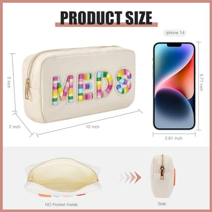 uekeboag 2Pcs Personalized Nylon Rx MEDS Cosmetic Bag, Cute Chenille Letter Patch Medicine Drug Pouch with Zipper,Preppy Makeup Travel Vitamin Bag for Women and Girls (RX+MEDS) - color: RX+MEDS