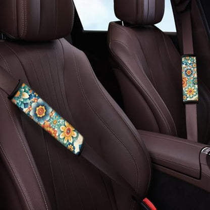 Boho Floral Universal Car Seat Belt Pads Cover Set of 2 Car Seat Belt Pads Cover Soft Anti-Slip Shoulder Strap Protect Universal Fit for Auto Truck Van SUV - color: Boho Floral