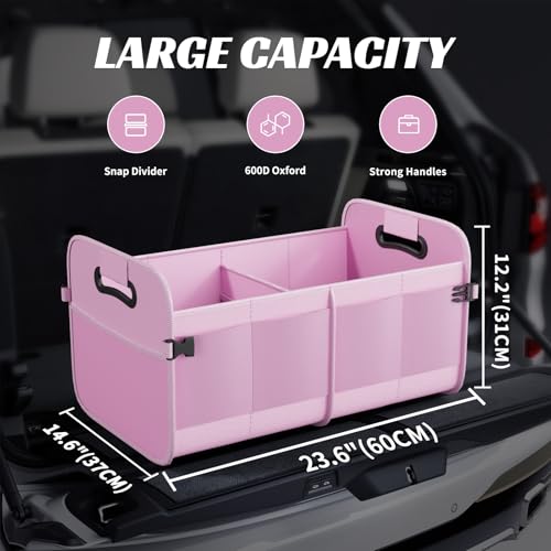 Sposuit Trunk Organizer for Car - 70L Collapsible Car Storage with 11 Pockets & Reinforced Handles, SUV Trunk Organizers for Grocery Cargo(Pink) - color: Pink, size: Large