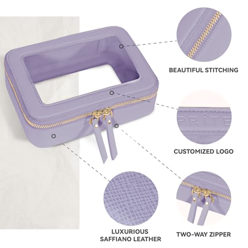 Prite Clear Makeup Bag Cosmetic Organizer Case Waterproof Travel Toiletry Bag Skincare Pouch with Golden Zipper(Violet) - color: Violet, size: Standard - Single Layer