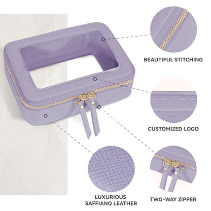 Prite Clear Makeup Bag Cosmetic Organizer Case Waterproof Travel Toiletry Bag Skincare Pouch with Golden Zipper(Violet) - color: Violet, size: Standard - Single Layer