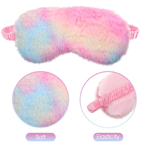 2 Pcs Plush Eye Mask Soft Sleeping Blindfold Eye Cover Comfortable Furry Faux Fur Sleeping Mask Satin Nap Night Eyeshade Cover for Women Men Gift (Light Rainbow, Dark Rainbow) - color: Light Rainbow, Dark Rainbow