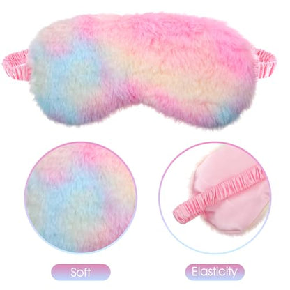 2 Pcs Plush Eye Mask Soft Sleeping Blindfold Eye Cover Comfortable Furry Faux Fur Sleeping Mask Satin Nap Night Eyeshade Cover for Women Men Gift (Light Rainbow, Dark Rainbow) - color: Light Rainbow, Dark Rainbow