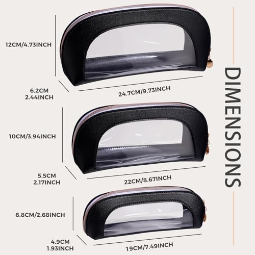BS-MALL Makeup Bag Set Clear Travel Toiletry Organizer Pouches - Waterproof Cosmetic Bags with Zippers for Women, Toiletry Travel Kit for Vacation & Daily Use Pack of 3 - color: Black