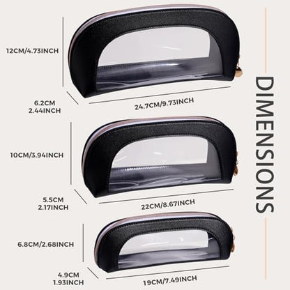 BS-MALL Makeup Bag Set Clear Travel Toiletry Organizer Pouches - Waterproof Cosmetic Bags with Zippers for Women, Toiletry Travel Kit for Vacation & Daily Use Pack of 3 - color: Black
