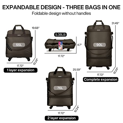 Hanke Suitcases with Wheels Expandable Foldable Luggage Bag Suitcase Collapsible Rolling Travel Bag Duffel Bag for Men Women Lightweight Suitcases without Telescoping Handle, Coffee - color: Coffee Upgrade Version