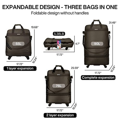 Hanke Suitcases with Wheels Expandable Foldable Luggage Bag Suitcase Collapsible Rolling Travel Bag Duffel Bag for Men Women Lightweight Suitcases without Telescoping Handle, Coffee - color: Coffee Upgrade Version