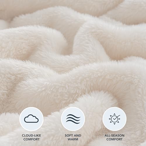 Berkshire Blanket Classic Extra-Fluffy™ Plush Blanket Twin Size, Soft Fuzzy Fluffy Long Hair Blanket for Couch Sofa Bed, Cream, 60x92 Inches - color: Cream, size: Twin/Twin XL