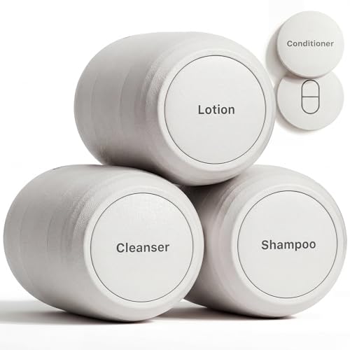 New Travel Toiletry Containers [Ultra Leakproof] TSA-Approved, PLA Hard Shell Jars with 5 Magnetic Labels, Wide Mouth Bottles for Lotion, Cleanser, Shampoo, Conditioner, Beige, 3 Pack, 2OZ - color: Beige, size: 2 oz / 60 ml