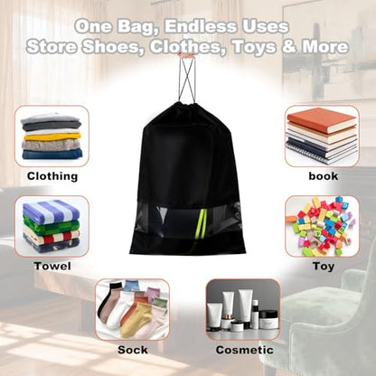 20 Pack Shoe Bags for Travel, 17" x 12.6" Drawstring Shoe Organizers with Clear Window, Breathable Non-Woven Dustproof Pouches for Luggage & Closet (Black) - color: Black