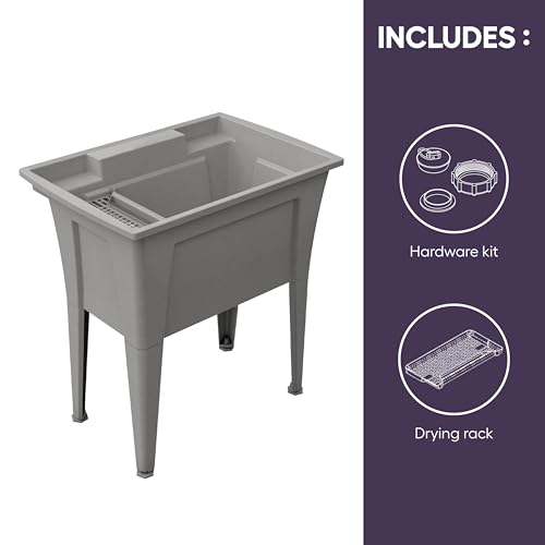 32” Utility Sinks for Laundry Room, Garage, Garden, Basement – Noah William Home Indoor and Outdoor Polypropylene Basement Wash Tub - No Faucet Included (Grey) - color: Gray, size: 32" - 25.6 gal