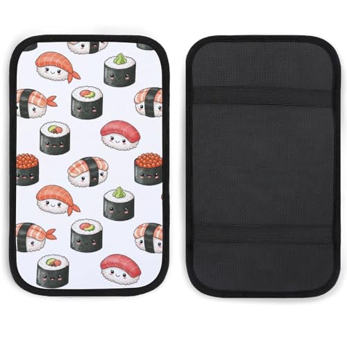 Car Center Console Armrest Cover Cute Food Japanese Sushi, Handrail Box Cushion Protector, Suitable for Most Vehicles - color: Picture (67)