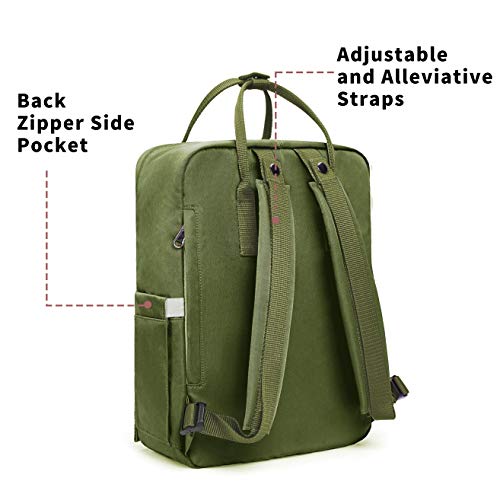 KALIDI Casual Laptop Backpack 15 Inches Classic Camping Rucksack Travel Outdoor Square Daypack College Hiking Gym Bag, Army Green - color: Army Green