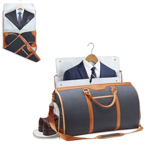 Garment Bag for Travel, Convertible Carry-On Duffel with Shoe Compartment, Waterproof & Wrinkle-Free Suit Carrier for Business Trips & Weekend Getaways, Foldable & Lightweight - color: Brown