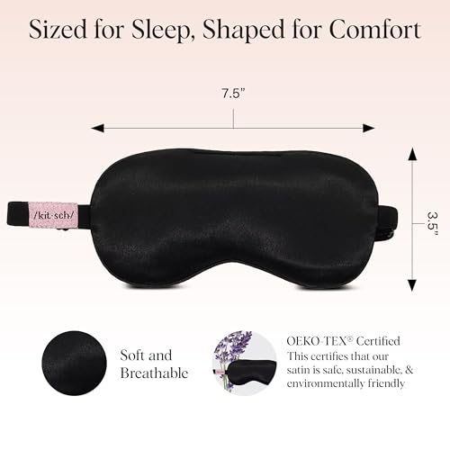Kitsch Weighted Satin Sleep Mask - Weighted Eye Masks for Sleep and Travel - Lavender Ultra-Soft Sleeping Eye Mask for Women and Men - Light Blocking, Adjustable Strap, (4.1oz/116g) - color: Weighted Black