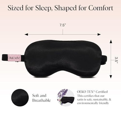 Kitsch Weighted Satin Sleep Mask - Weighted Eye Masks for Sleep and Travel - Lavender Ultra-Soft Sleeping Eye Mask for Women and Men - Light Blocking, Adjustable Strap, (4.1oz/116g) - color: Weighted Black