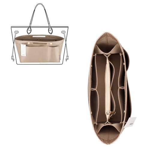 ZTUJO Purse Organizer Insert For Handbags, Silky Bag Organizer With 2 Zippers For Speedy Neverful Tote and More (Beige, X-Small) - color: Beige, size: X-Small