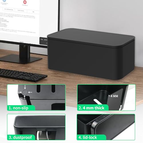 Cord Organizer Box, Cable Hider for Power Strips, Surge Protector, Extension Cord and Wire Management, Cable Management Box (2PCS/Large and Medium Size/Black) - color: Black